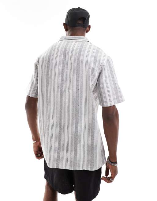 Sol Beach textured stripe short sleeve beach shirt in grey and white, 4 of 4