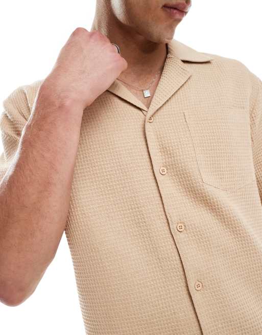 Sol Beach waffle knit beach shirt in beige | ASOS