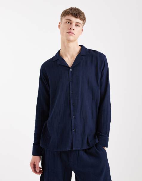 Sol Beach waffle long sleeve beach shirt co-ord in navy 