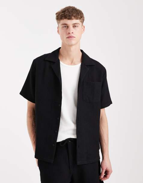 Sol Beach waffle short sleeve beach shirt in black - view 1