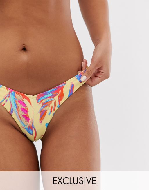 Sole East by Onia – Exclusive – Carmen – Żółty wysoko wycięty dół od bikini ze wzorem w liście palmowe