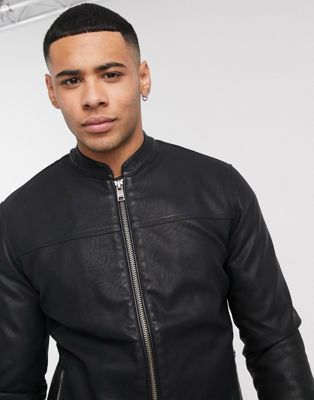 Solid faux leather jacket in black | ASOS
