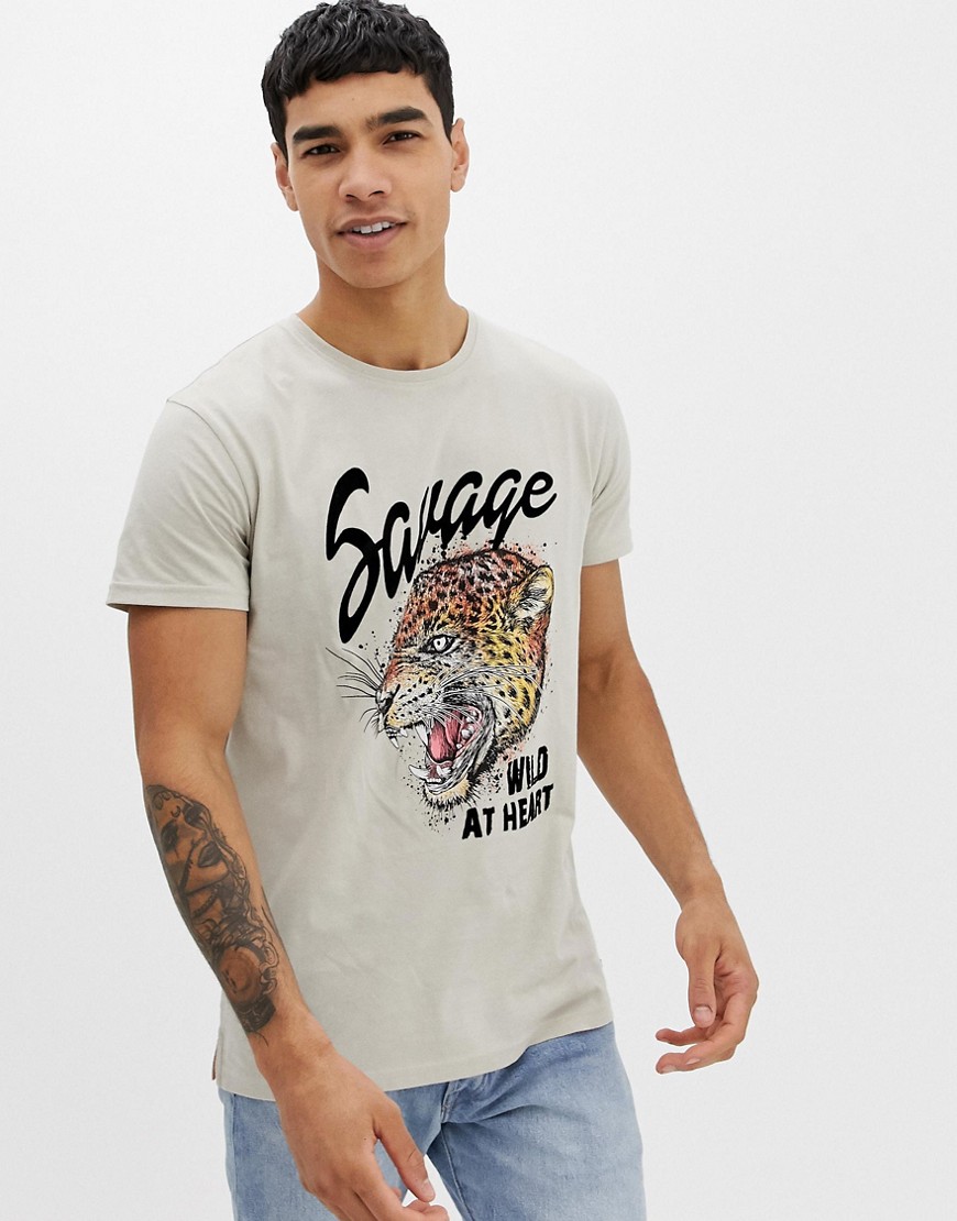 Solid – Grå t-shirt med tigertryck