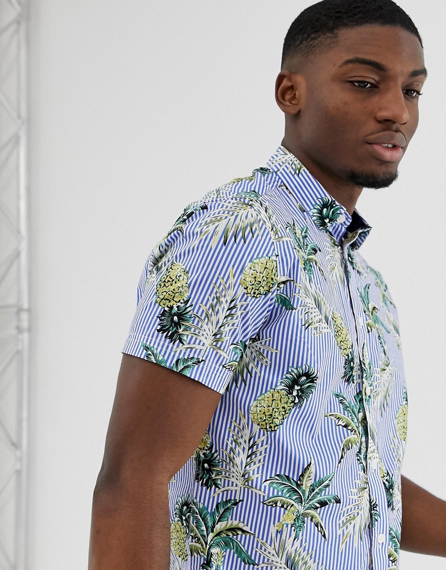 Solid – Randig ananasmönstrad skjorta med smal passform och knappar-Vit