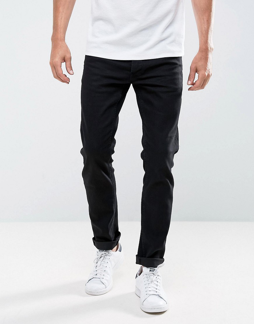 Solid - Slim-fit jeans in zwart van stretch