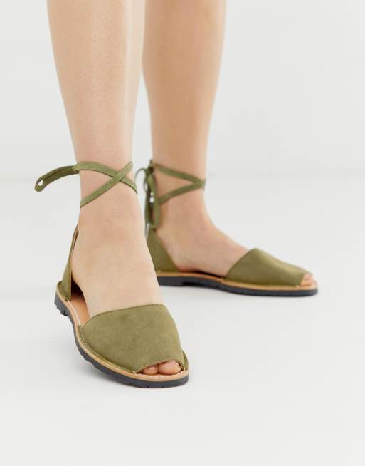 Solillas Exclusive khaki suede ankle tie menorcan sandals