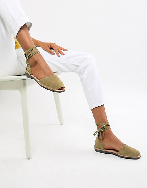 Solillas Exclusive Khaki Suede Ankle Tie Menorcan Sandals