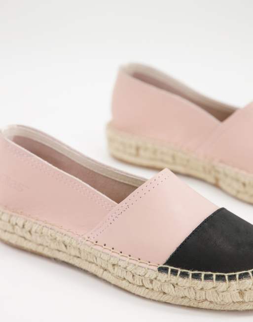 Solillas Exclusive leather flatform espadrilles with black toe cap in blush