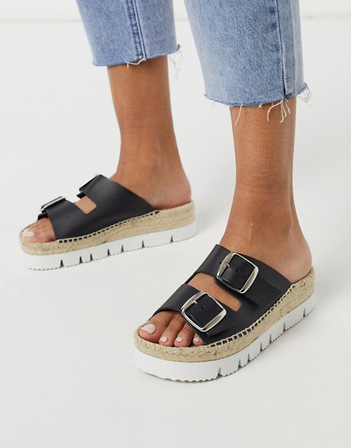 Solillas leather buckle espadrille sandals in black
