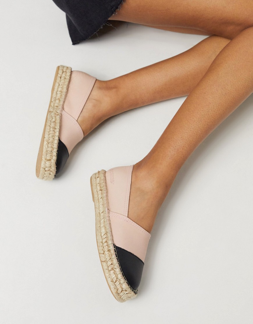 Solillas leather flatform espadrilles with black toe cap in blush-Pink