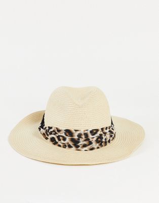 фото Солнцезащитная фетровая шляпа с леопардовой лентой цвета натуральной соломы boardmans-нейтральный