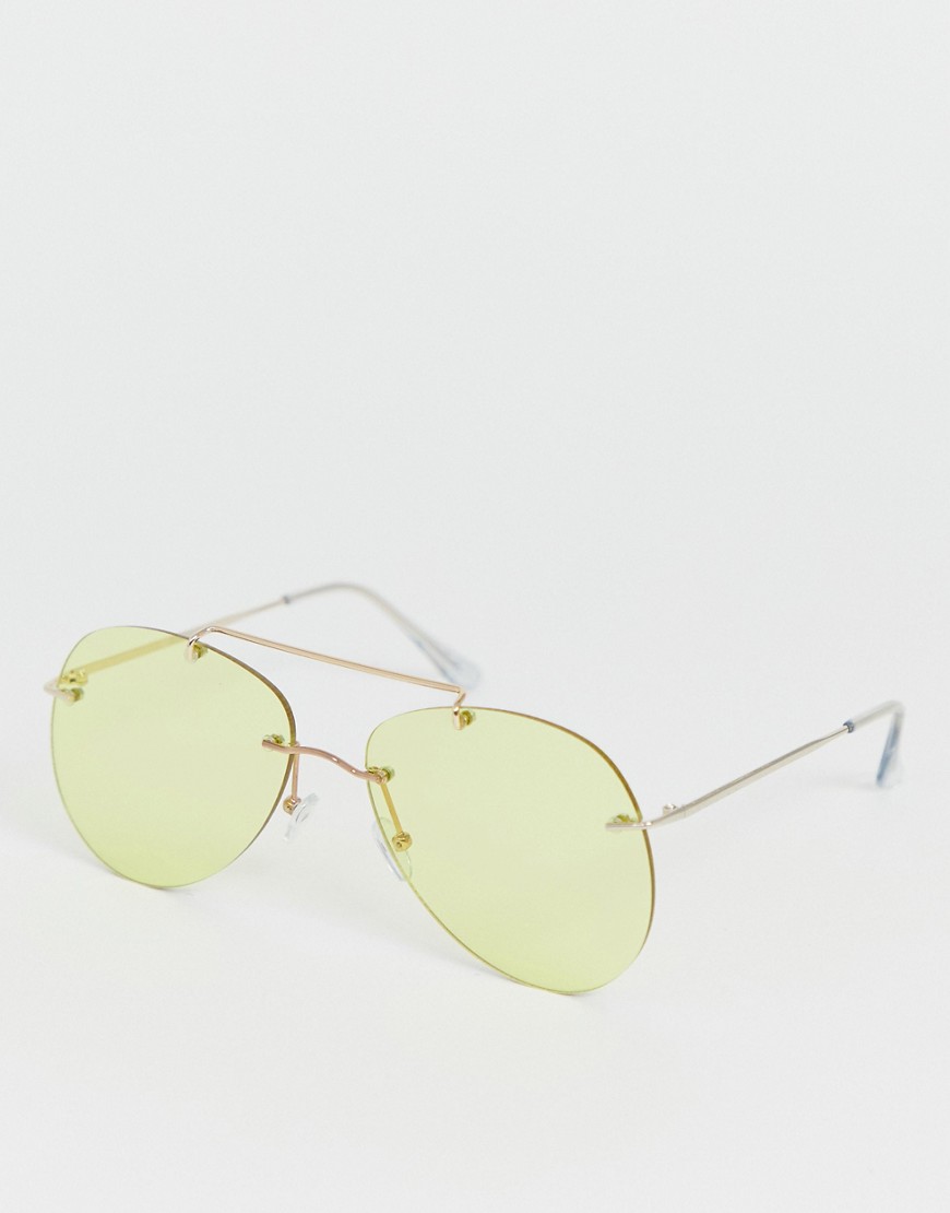 фото Солнцезащитные очки-авиаторы без оправы с желтыми стеклами asos design-золотой
