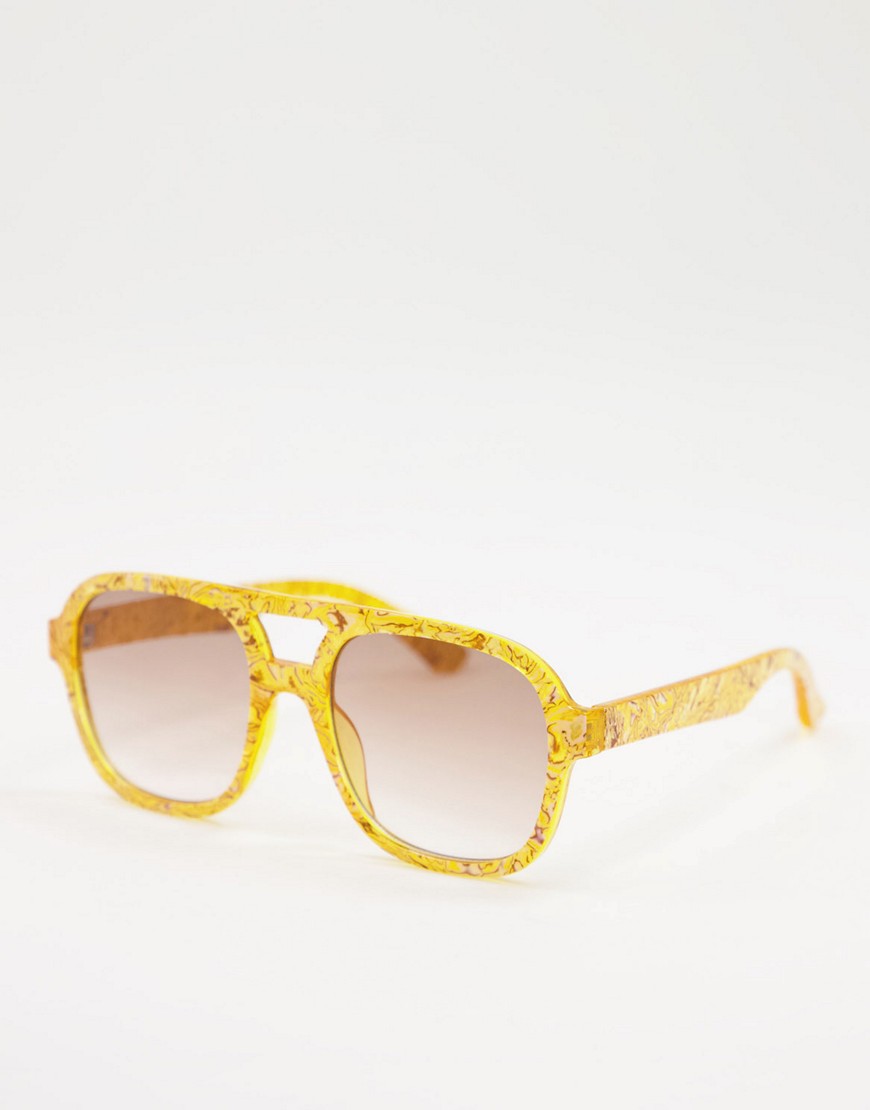 фото Солнцезащитные очки-авиаторы в коричневой ацетатной оправе asos design recycled-коричневый цвет