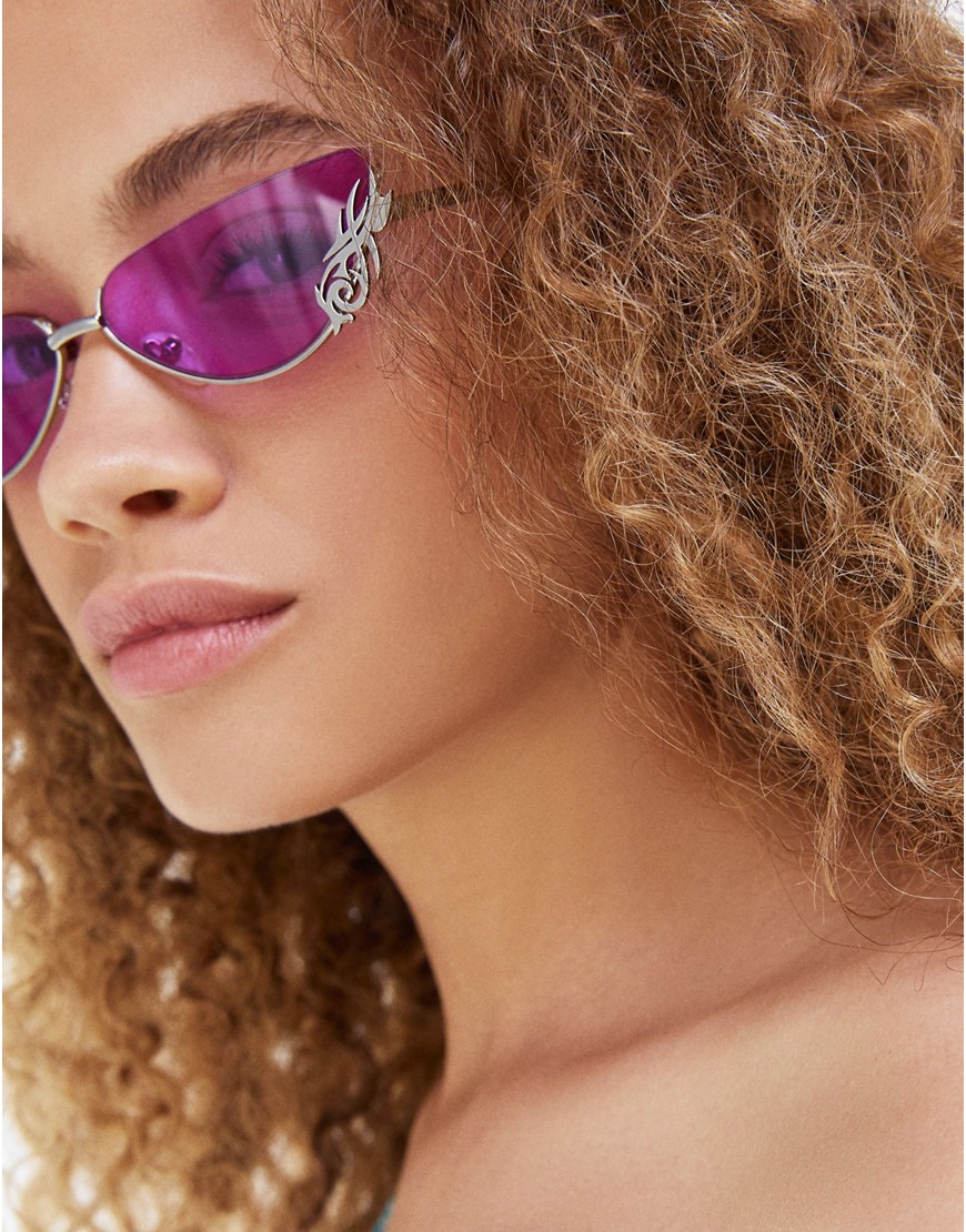 фото Солнцезащитные очки «кошачий глаз» фиолетового цвета с декоративной деталью на линзах bershka-фиолетовый цвет