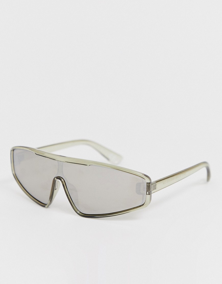фото Солнцезащитные очки-маска в серой оправе с зеркальными стеклами asos design-серебряный