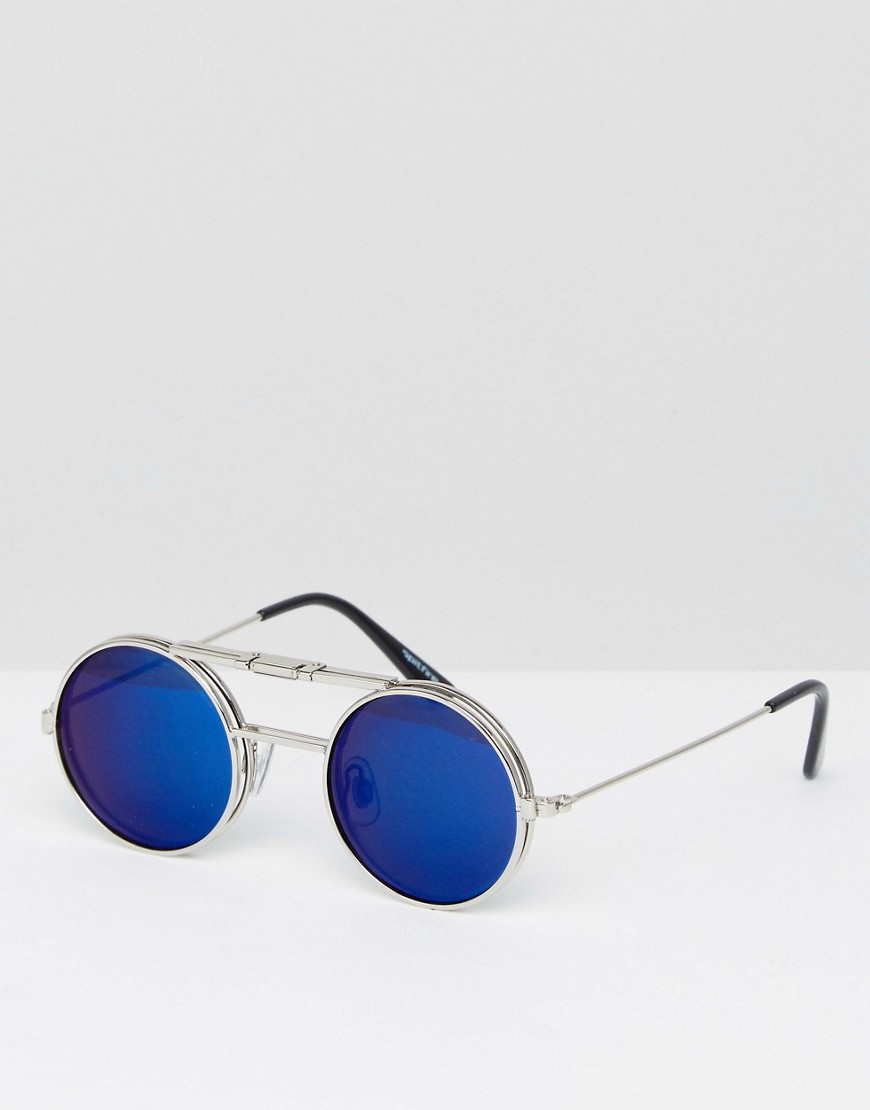 фото Солнцезащитные очки с синими зеркальными стеклами в круглой подъемной оправе spitfire lennon-золотой