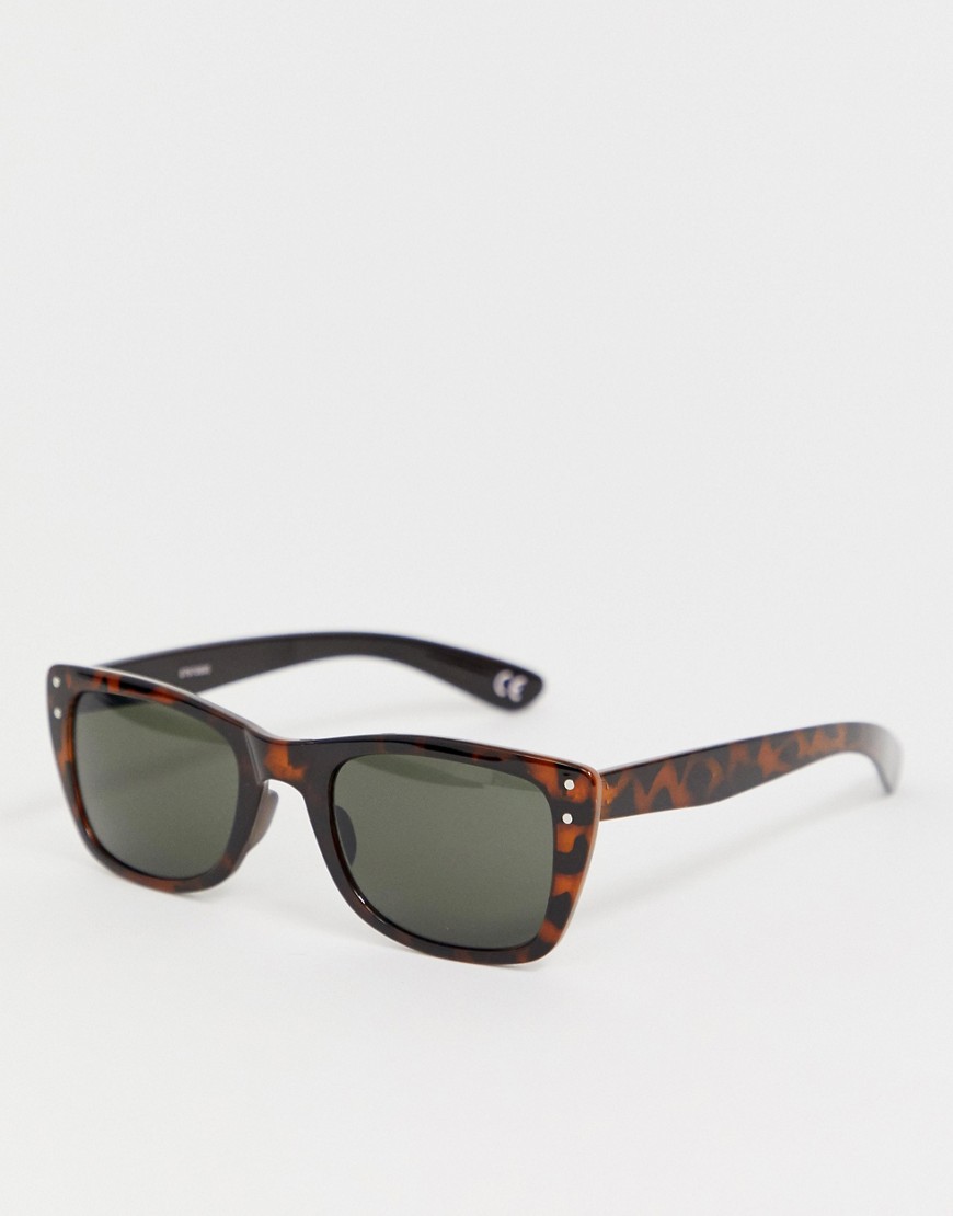 фото Солнцезащитные очки в пластиковой квадратной черепаховой оправе с зелеными стеклами asos design-коричневый