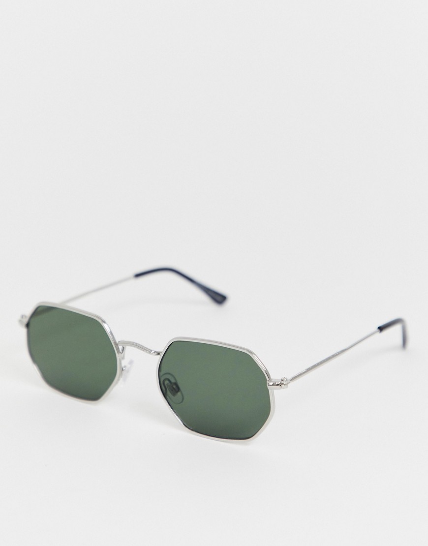 фото Солнцезащитные очки в шестигранной оправе серебристого цвета bershka-серебряный