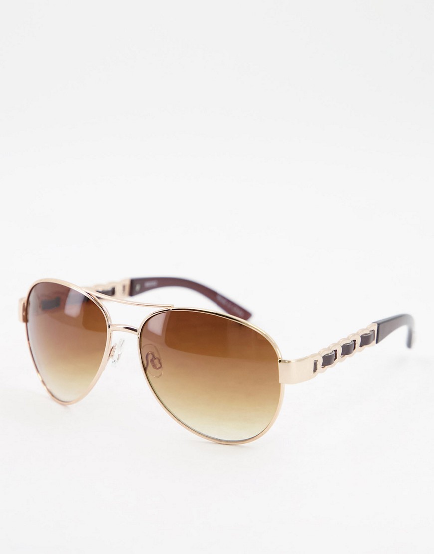 Солнцезащитные очки в золотистой оправе с оригинальными дужками и коричневыми линзами Accessorize-Золотистый
