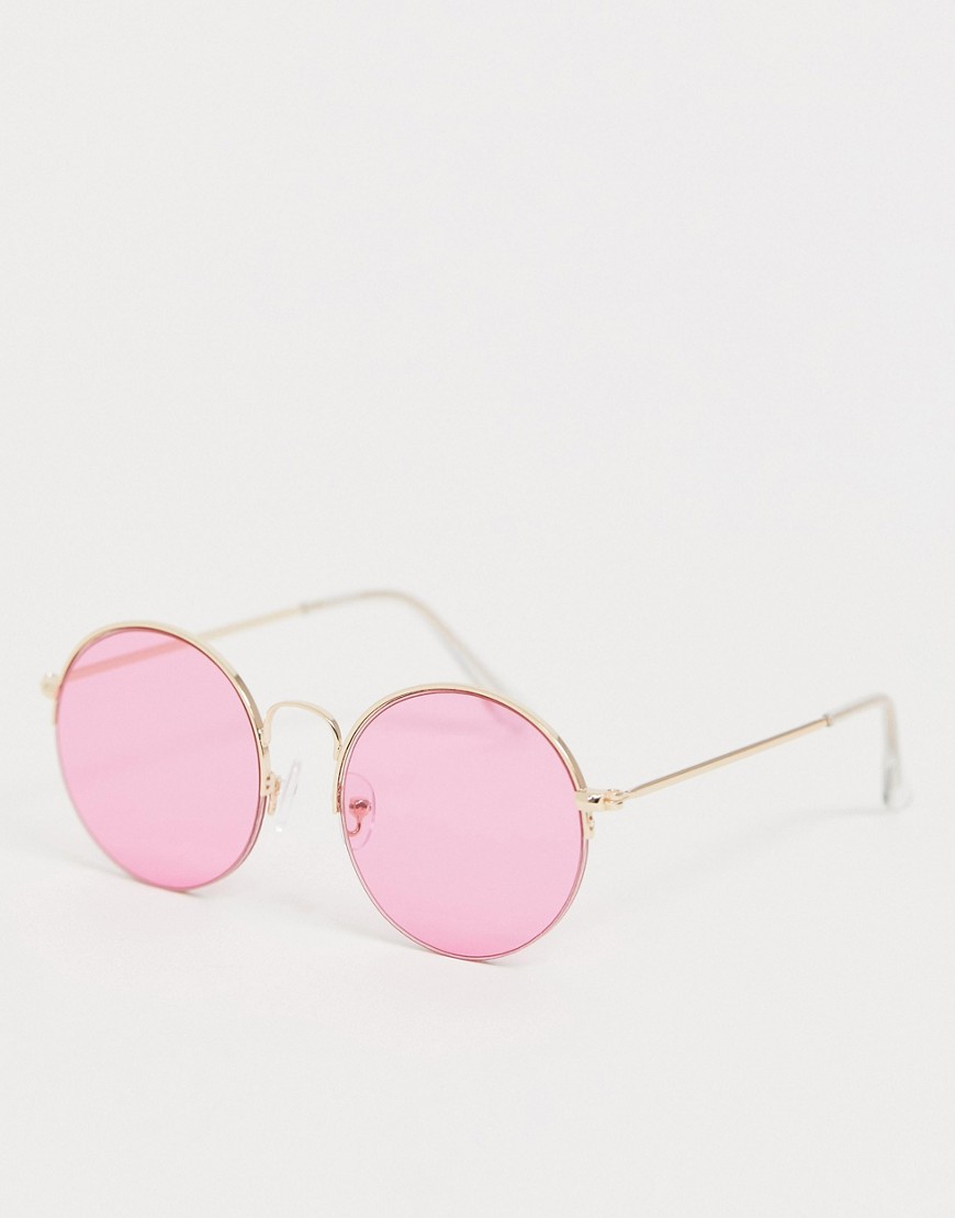 фото Солнцезащитные очки в золотистой полуоправе с розовыми круглыми стеклами asos design-розовый