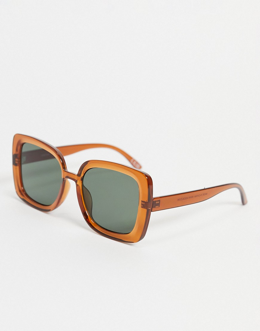 фото Солнцезащитные oversized очки в стиле 70-х с квадратной полупрозрачной оправой коричневого цвета asos design-коричневый цвет