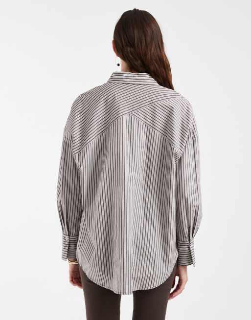 solo camicia a maniche lunghe a righe marroni, 4 di 4