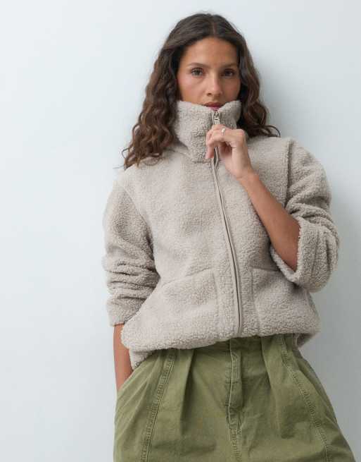 solo maglione in pile borg con collo alto color crema, 1 di 5
