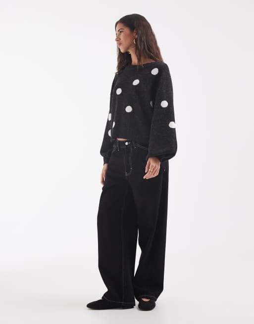 solo maglione lavorato a maglia a pois grigio scuro, 3 di 4