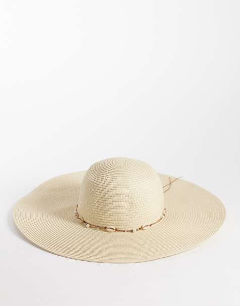 Sombrero beis de ala ancha flexible con adornos de conchas de South Beach  - view 1
