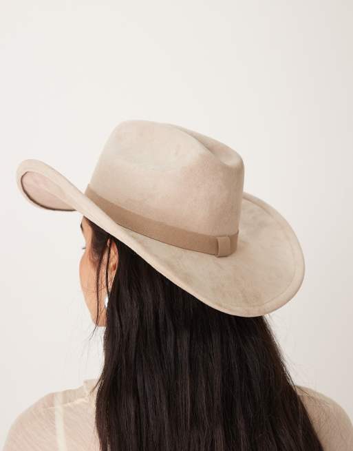 Sombrero beis oscuro de estilo wéstern de antelina de My Accessories, 2 de 3