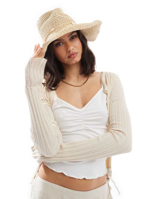 Sombrero color tostado de estilo vaquero de croché de Hollister