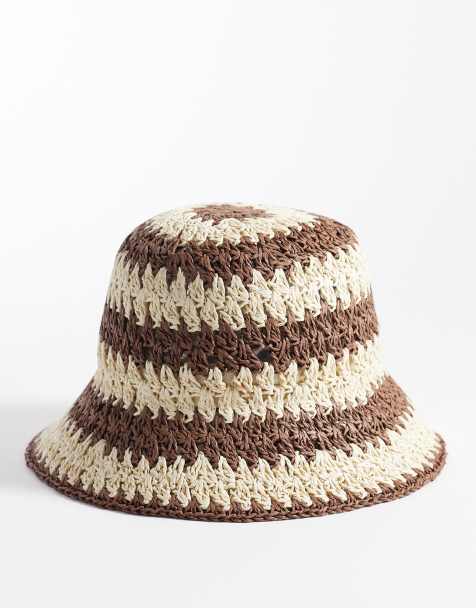 Sombrero de pescador a rayas marrones y color crema con diseño entretejido de paja de My Accessories - view 1
