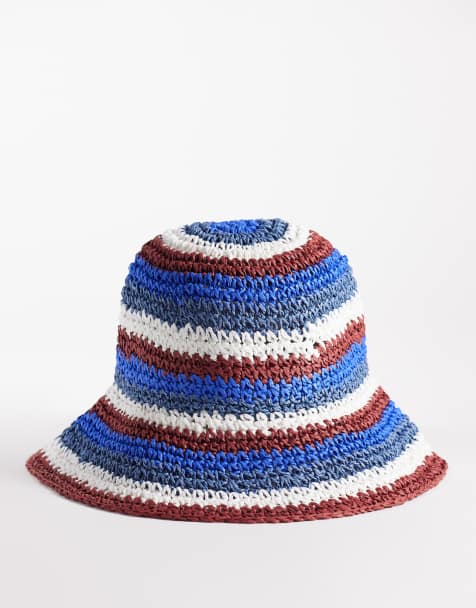 Sombrero de pescador azul a rayas con diseño entretejido de South Beach - view 1