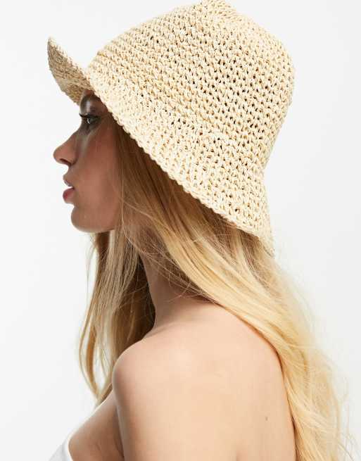 Sombrero de pescador beis de paja con diseño de croché de ASOS DESIGN  , 4 de 4