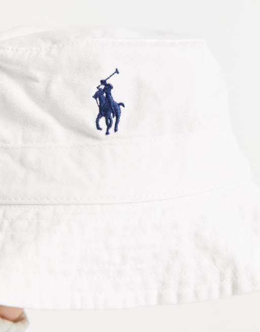 Sombrero de pescador blanco con logo de caballo de Polo Ralph Lauren