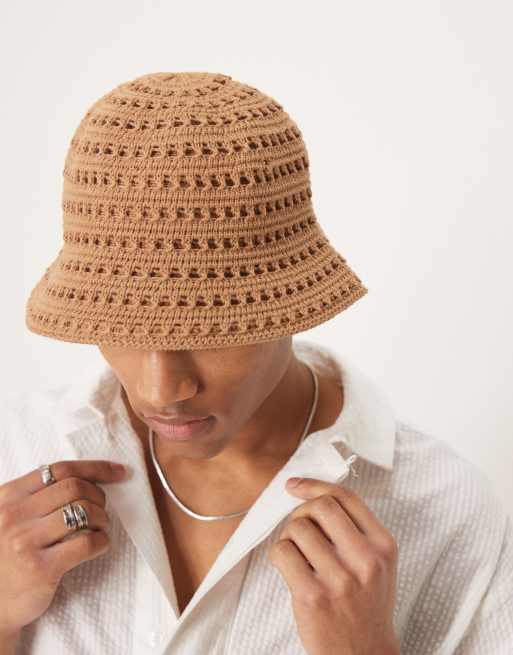 Sombrero de pescador color camel de punto de ASOS DESIGN