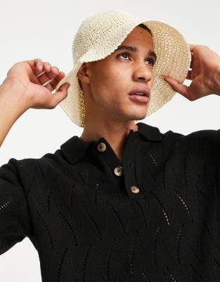 Sombrero de pescador color crudo de paja de ASOS DESIGN