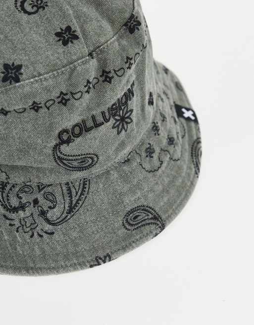 Sombrero de pescador con lavado gris carbón y estampado de bandana de COLLUSION Unisex, 2 de 4