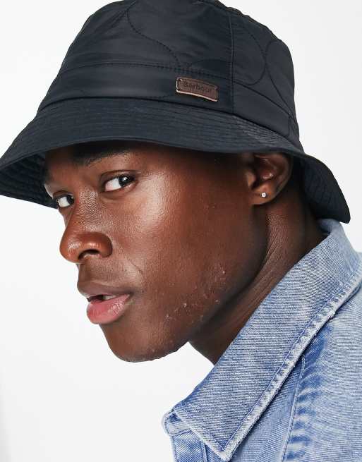 Sombrero de pescador negro acolchado con patrón ondulado de Barbour