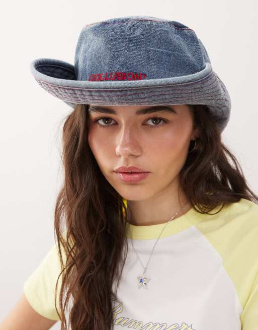 Sombrero de vaquero con lavado intenso de denim de COLLUSION Unisex, 3 de 3