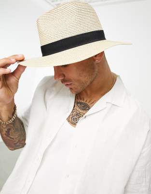 Sombrero fedora color crudo de paja de ASOS DESIGN