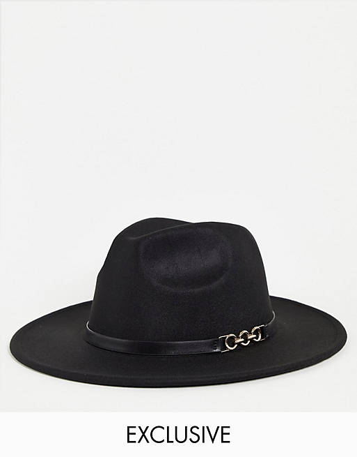 Sombrero fedora negro con detalle de cinta exclusivo de My Accessories London