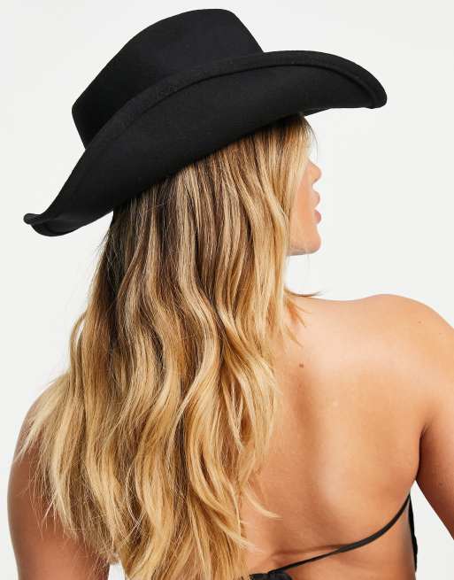 Sombrero negro de estilo cowboy de fieltro con ribete de strass de ASOS DESIGN, 2 de 4