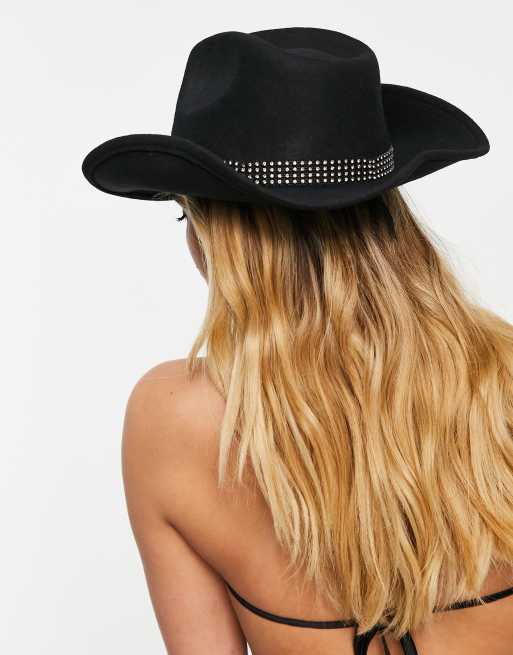 Sombrero negro de estilo cowboy de fieltro con ribete de strass de ASOS DESIGN, 3 de 4
