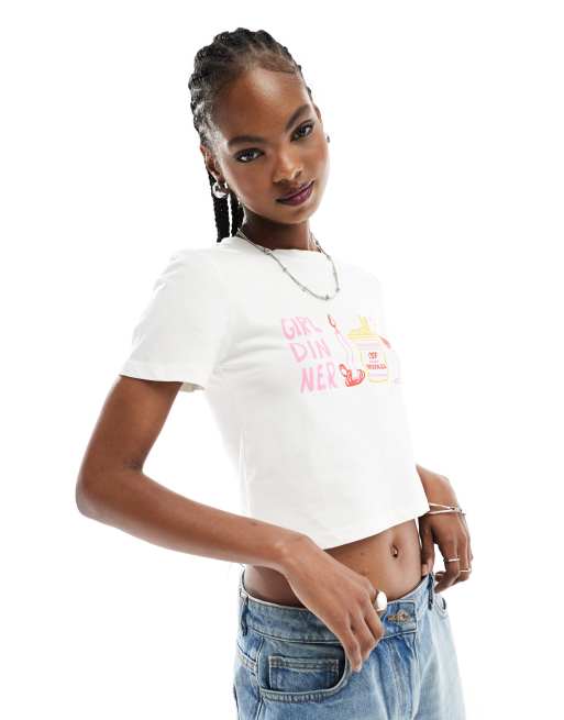 Something New baby tee with 'Girl Dinner' print in white