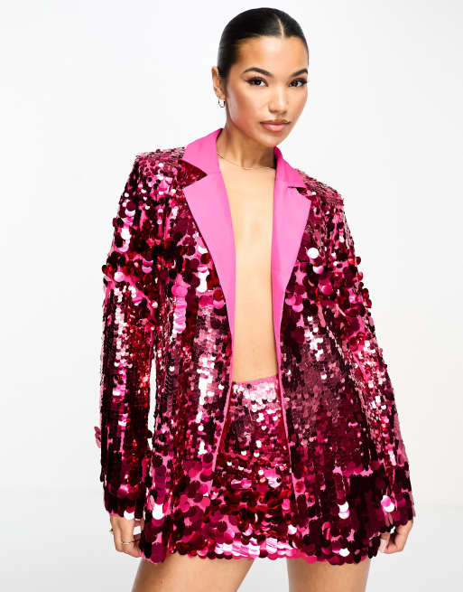 Something New Blazer d ensemble oversize paillettes Rose ASOS