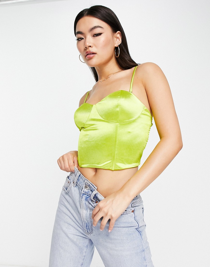 Something New bustier top with shirred zip back in sulphur yellow