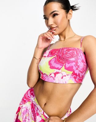 Something New cami crop top co-ord in neon rose print