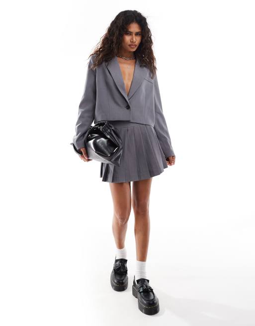 Something New - Corpcore - Co-ord set van cropped oversized blazer en geplooide minirok in grijs