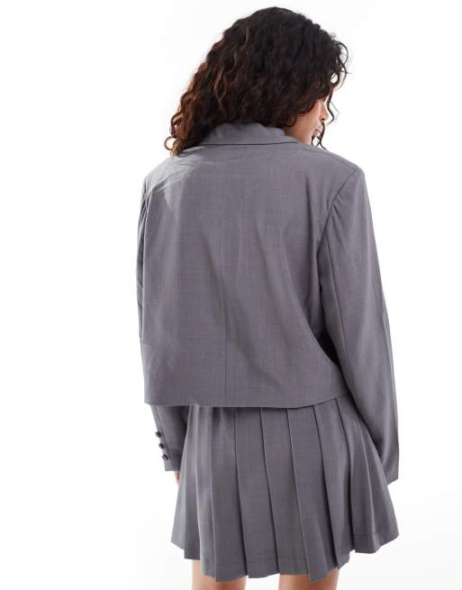 Something New Corpcore cropped oversized blazer in grey (part of a set), 3 of 4